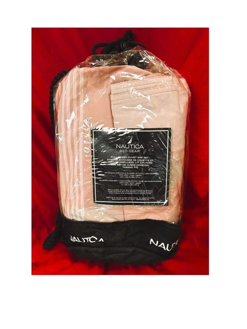 FULL sz COTTON Duvet Cover+Sham+Deep Fitted Sheet set~Nautica pink/white stripe